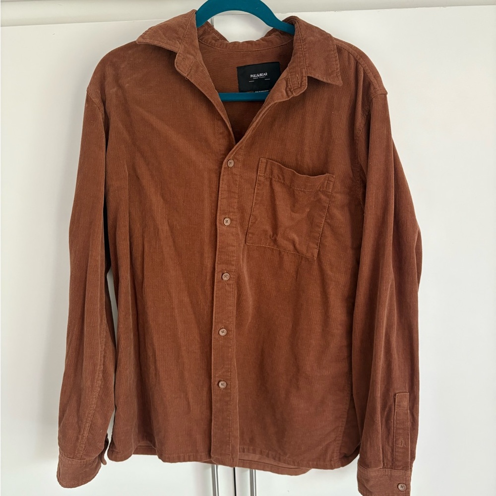 Pull and Bear Brown Corduroy Button-Up